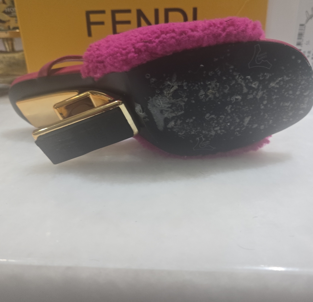 Fendi Hot Pink Shearling Slingback Heels - Picture 8 of 8